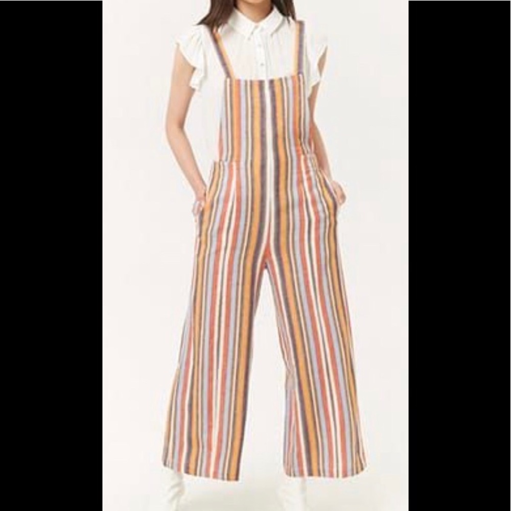 Forever21 striped linen blend overalls